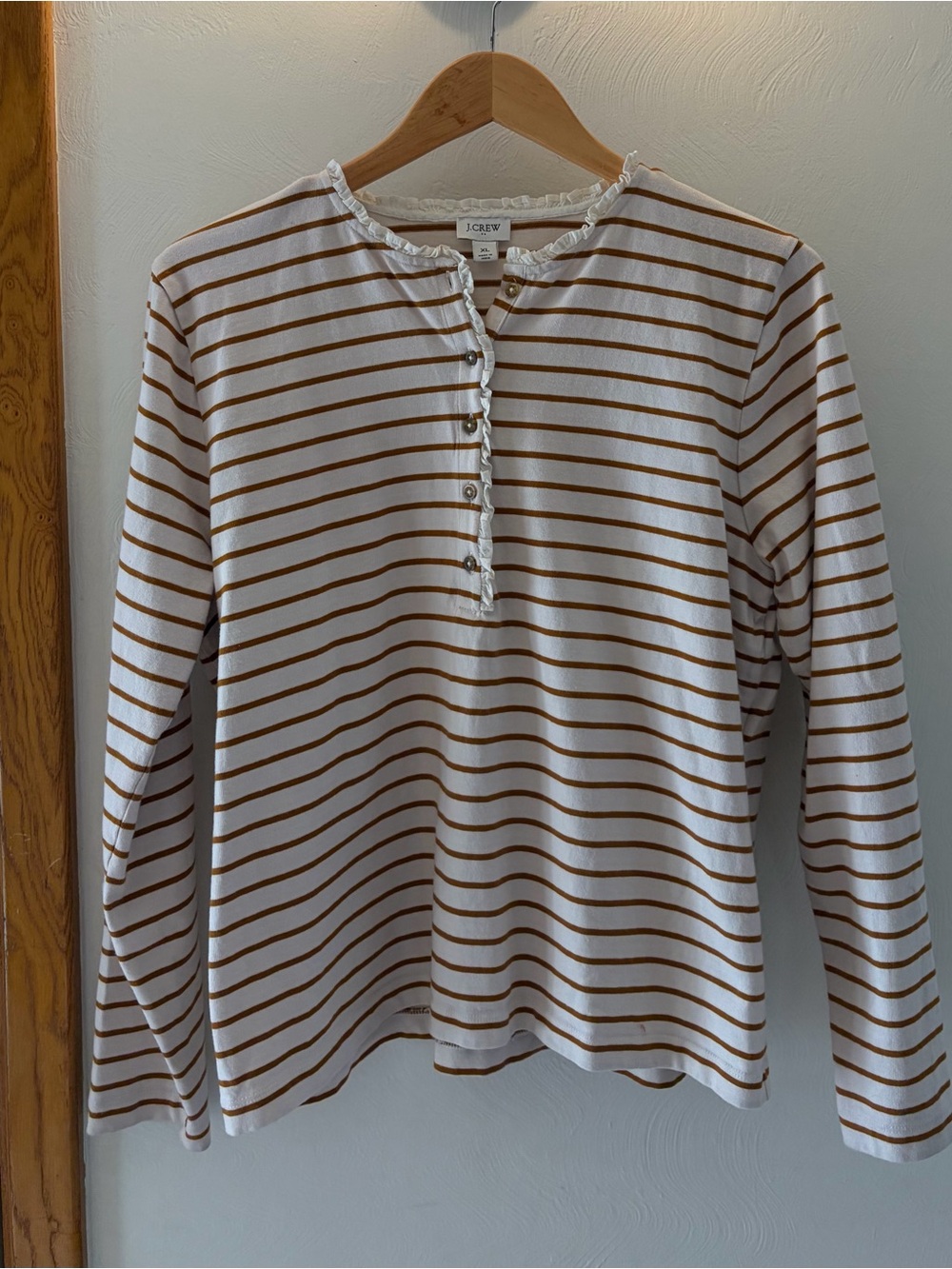 J. Crew White & Mustard Striped Long-Sleeve Henley Shirt